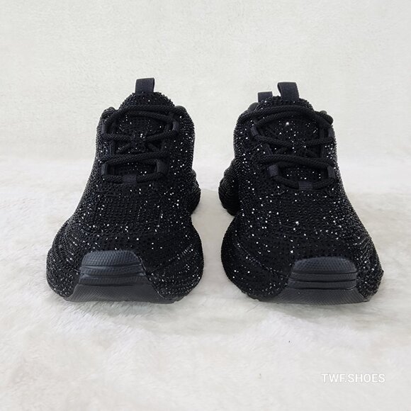 Cush Dazzle Sport Rhinestone Comfy Platform Light Weight Sneakers Black - Picture 7 of 7
